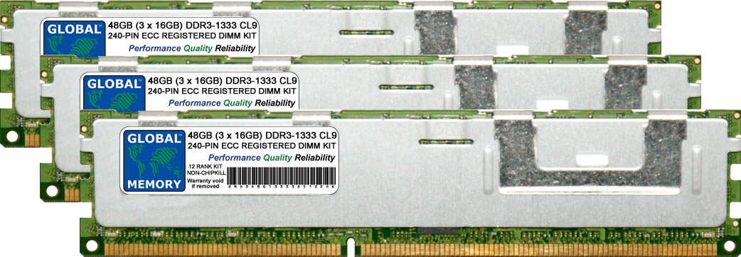 48GB (3 x 16GB) DDR3 1333MHz PC3-10600 240-PIN ECC REGISTERED DIMM (RDIMM) MEMORY RAM KIT FOR HEWLETT-PACKARD SERVERS/WORKSTATIONS (12 RANK KIT NON-CHIPKILL) - Click Image to Close
